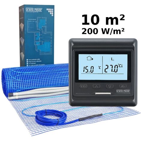 Kit de calefacción por suelo radiante 10 m², 200 W/m² + HW800 termostato programable