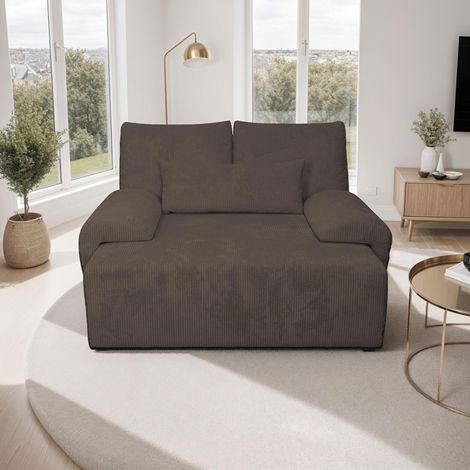 Fauteuil convertible 138x130 cm en velours côtelé chocolat - DOUCIA