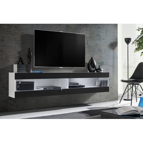 Komodee, Ensemble de Meubles Tivoli SET4,Blanc/Noir, Largeur 200cm x Hauteur 41 cm x Profondeur 35 cm, sans LED, pour Salon, Chambre à coucher