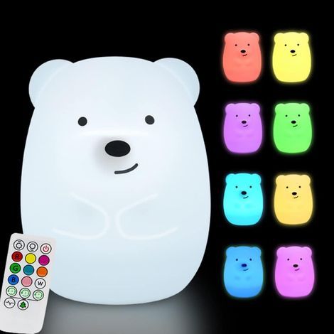 Lámpara de noche grande con forma de oso para bebés - Luz para dormitorio infantil, brillo y color ajustables - Regalo de decoración para la habitación de los niños (1/5)