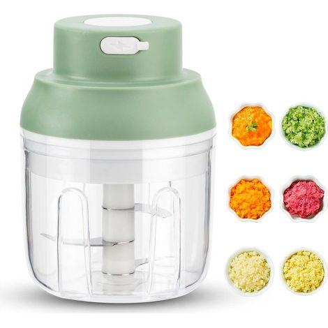 Picadora eléctrica recargable por USB, mini picadora de verduras, capacidad de 250 ml, mini picadora de cocina con batidora, ideal para cebollas, ajos, pimientos, verduras y carne. (1/5)