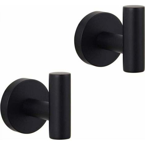 Matte black bathroom coat rack, SUS 304 stainless steel, single towel/bathrobe hook for bathroom, kitchen, modern hotel style, wall-mounted, 2-pack (1/5)