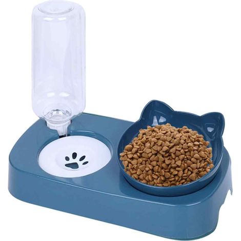 Gamelle Surélevée 2 En 1 - Gamelle Nourriture Et Distributeur Eau Automatique - Pour Chat Et Petit Chien - Bouteille 500 Ml - 1 Pièce (1/5)