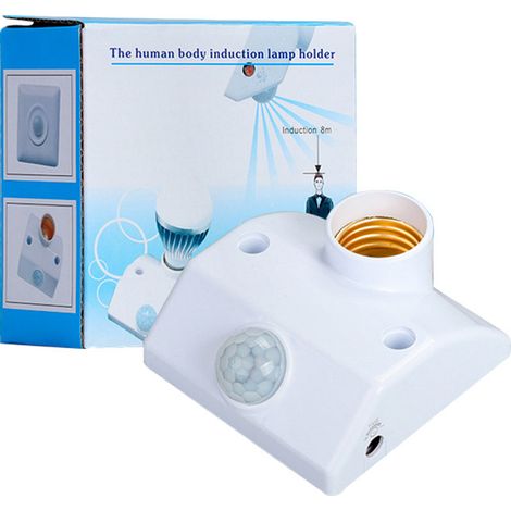 2 Prises détecteur de mouvement 360°, minuterie réglable, capteur luminosité LUX, compatible ampoule E27, intérieur extérieur (1/5)