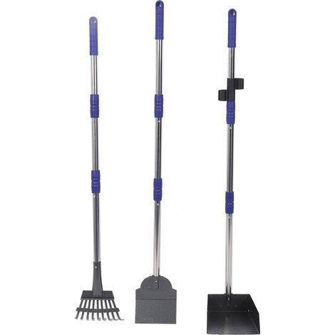 Ramasse-crottes pour chien, pelle à long manche réglable, râteau et plateau, ensemble portable pour ramasser les déjections animales, facile d'entretien, bleu (1/5)