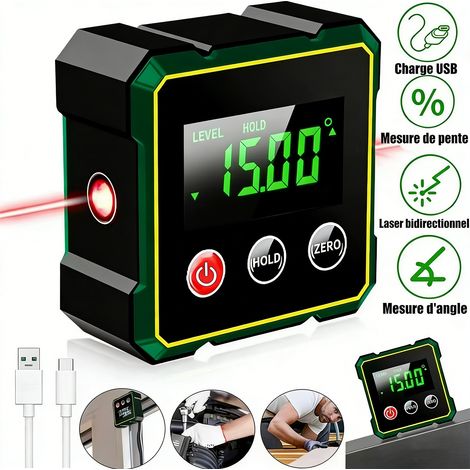 Détecteur d'angle numérique magnétique avec Laser électronique, Outil de Recherche d'angle, Niveau numérique avec écran LCD, arrêt Automatique pour mesures de précision, Outil de Mesure (avec Laser) (1/5)