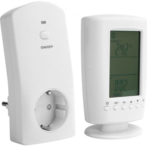 Thermostat programmable programmable avec télécommande sans fil, rétroéclairage et écran LCD, compatible avec les prises UE 230 V, 16 A, 50 Hz et 3680 W maximum.