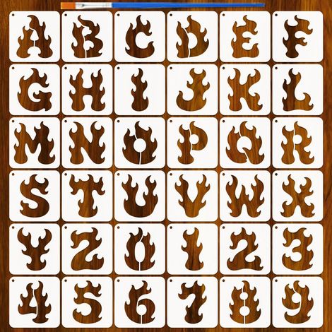36Pièces Pochoirs Lettres Flamme Avec Un Pinceau 10x10cm Pochoirs Lettres A-Z et Chiffres 0-9 Pochoir Alphabet Plastique pour Aérosol Thème Lettre pour Peinture Sur Bois Mur Meubles (1/5)