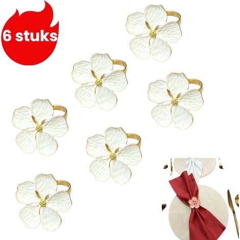 Rond de serviette lot de 6 Rond de serviette pour table Rond de serviette à motif floral Blanc (1/5)