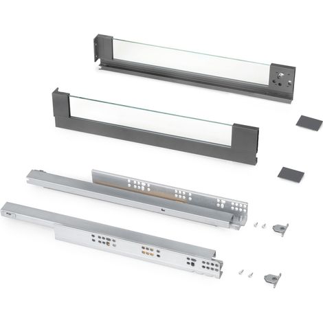 Emuca Außenschublade Vertex 40Kg mit Glas-Einschubelement Höhe 93mm, 450mm tief, Stahl und Aluminium und Glas, Anthrazitgrau (1/5)