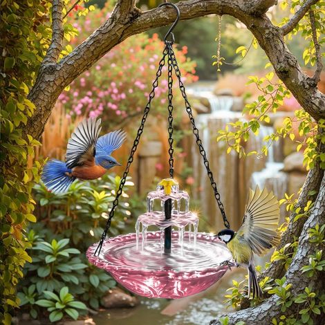 Fontaine solaire suspendue pour oiseaux avec jet d'eau, fontaine d'extérieur solaire pour oiseaux, installation facile, décoration de jardin pour terrasse, balcon ou jardin. (1/5)