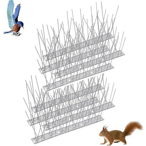Pic Anti-Pigeon en Acier Inoxydable 2 Mètres, Pack de 8 Pique Anti-Oiseaux pour Effrayer Corbeaux, Moineaux, Chats, Respectueux des Animaux (1/5)