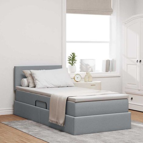 Bett mit Stauraum und LED mit LED Hellgrau 100 x 200 cm Stoff