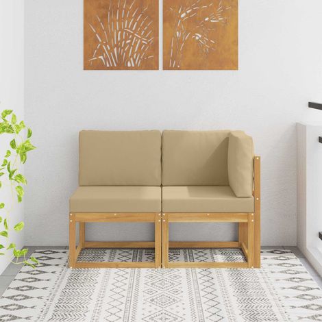 vidaXL Canapé d’extérieur milieu et coin avec coussin 2 Pièce Blanc