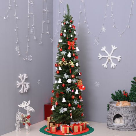 Árbol de Navidad Artificial Estrecho 210 cm con 499 Ramas y Base Desmontable Fácil de Montar Verde (1/5)