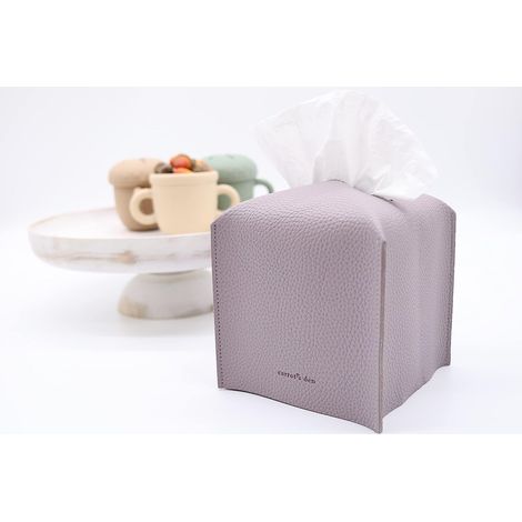 Porta fazzoletti, copri scatola per fazzoletti con fascia inferiore in similpelle, organizer decorativo per bagno, auto e ufficio Rosa pallido, quadrato (Lavanda)