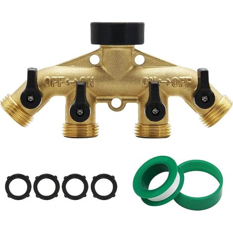 Raccord en Y en laiton à 4 voies, raccord en Y en laiton 3/4", adaptateur pour tuyau d'arrosage
