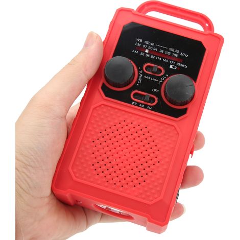 Radio d'urgence à manivelle NOAA AM FM, banque d'alimentation, prise casque, lampe torche, lampe de lecture solaire (1/5)