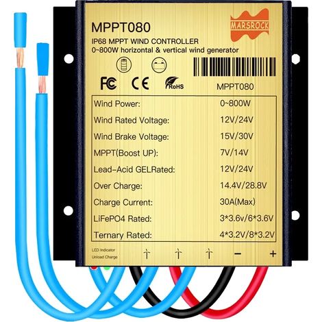 Controlador MPPT080, capacidad de potencia de 800 W, diseño impermeable IP68. (1/2)