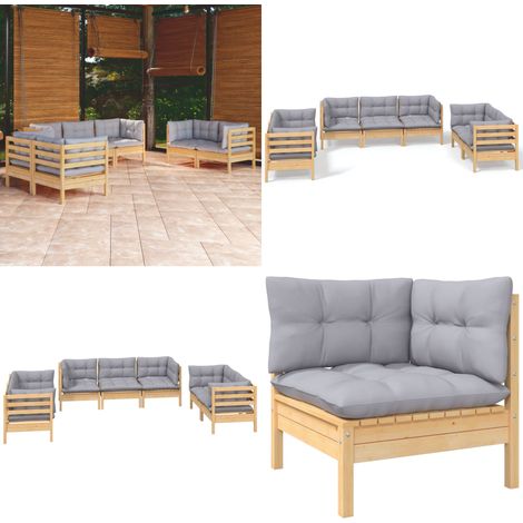 7-tlg. Garten-Lounge-Set mit Grauen Kissen Kiefer Massivholz - Gartengeräte - Lounge Set - Gartenmöbel - Esszimmergarnitur - Outdoor Möbel - Home & Living (1/5)