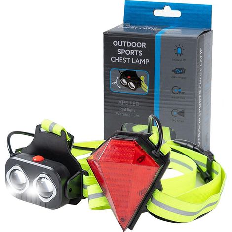 Luz LED para el pecho, luz trasera recargable por USB para chalecos de seguridad con ángulo de haz ajustable para carreras nocturnas, senderismo, acampada y jogging. (1/5)