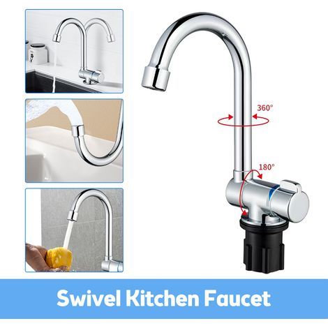 Robinet de cuisine pliable, mitigeur de lavabo monocommande chromé poli avec flexibles d'alimentation, pivotant à 360°, filetage G1/2, eau chaude et froide, pour évier de camping-car ou de yacht. (1/5)