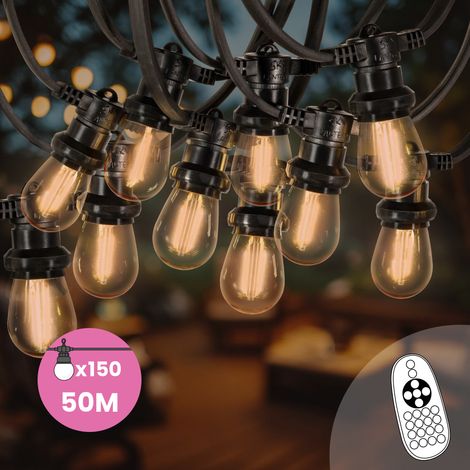 Guirlande Guinguette 50M 150 Bulbes Filament Ambré Dimmables - Guirlande Lumineuse Ampoule E27 Transparente à Intensité Variable - Variateur de Luminosité et Télécommande Inclus (1/5)