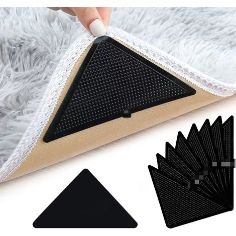 Packung mit 20 selbstklebenden Teppichstreifen, geeignet für Parkettböden in gutem Zustand, inklusive wiederverwendbarer Clips, Antirutschmatten, Kabelbinder und Antirutschpads.