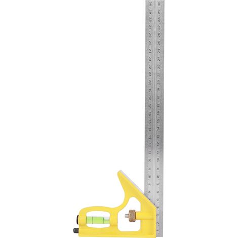 Équerre combinée, acier inoxydable, règle portable réglable, outil de mesure en bois, jaune, 300 mm (1/5)
