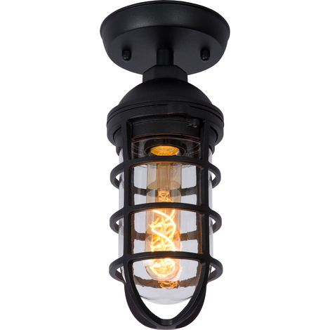 Plafonnier extérieur Lucide Limal E27 IP44 noir 60W (1/4)
