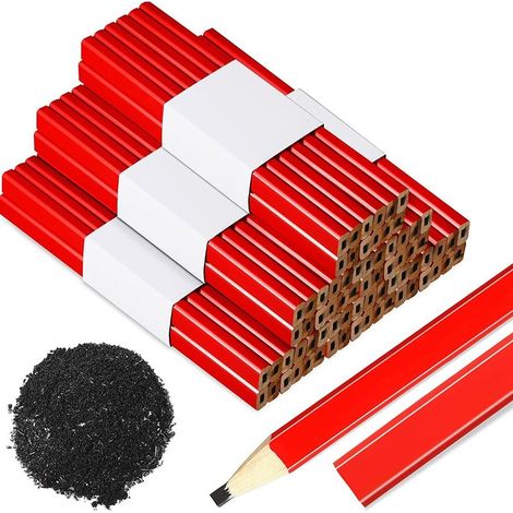 Packung mit 70 flachen Zimmermannsbleistiften (17 cm) – Graphitmine für raue Oberflächen – Besonders sanftes Schreiben auf Holz und Beton (1/5)