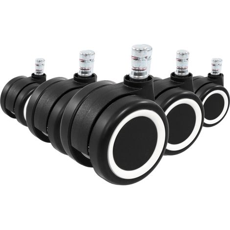 5x Hartbodenrollen ROLO COLOR 60 11mm / 60mm Büro-Stuhl-Rollen für Hartböden (5er Pack) schwarz/weiß (1/5)