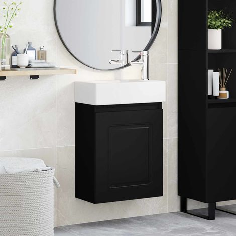 vidaXL Mobile bagno con rubinetto Nero 45,5 x 22,5 x 84 cm