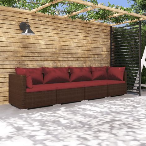 Salon de jardin 4 pcs Ensemble Table et Chaise de Jardin - avec coussins Résine tressée Marron BV461923 - BonneVie (1/5)