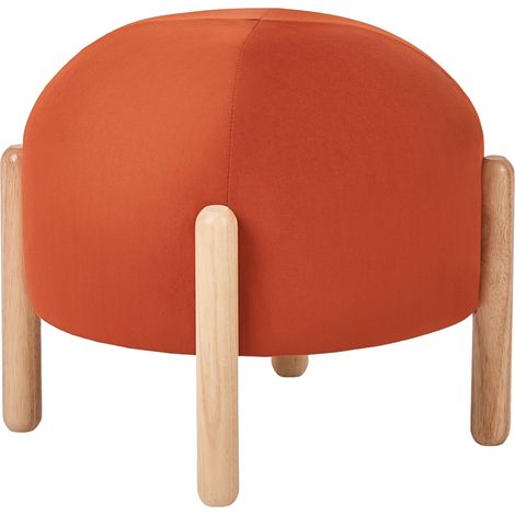 Taburete otomana tapizado de terciopelo patas de madera estilo retro naranja Helen