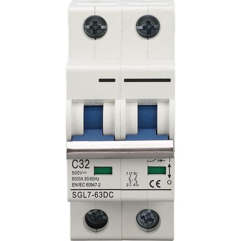 500-V-DC-2-poliger 32-A-Leistungsschalter mit Kurzschluss- und Überlastschutz, 35-mm-DIN-Schiene, Miniatur-Photovoltaikschalter (1/5)