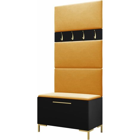 Conjunto para recibidor Nomal III, Negro, 196x84x46cm, Tapiz, Aglomerado laminado, Montada en la pared, Colocada