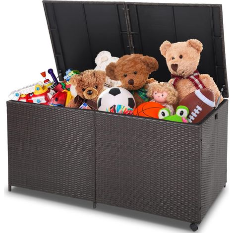 COSTWAY Auflagenbox XXL, 662L, mit Rollen & Reißverschlus, Metallrahmen, aus Rattan, 150x77x73cm (1/5)