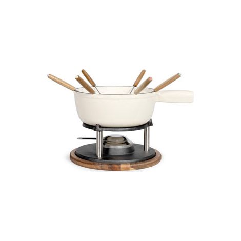 Appareil à fondue 6 personnes MEN426C – Caquelon en fonte émaillée 2,6L – Socle en acacia – Compatible tous feux dont induction – Livoo (1/8)