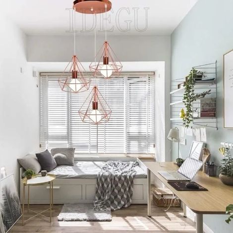 Lustre Suspension Moderne,Lampe Plafonnier Industrielle Abat-jour en Forme Cage Diamant Lampe de Plafon Style Edison pour (1/4)