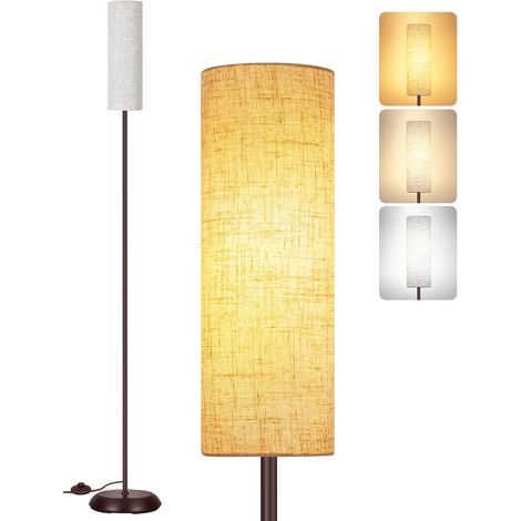 Designer Metal Floor Lamp with Linen Shade for Reading Corner, Brown LED 810 lm, 3 Levels Adjustable Light, Heavy Metal Base, Quick Assembly, Warm Atmosphere (1/5)
