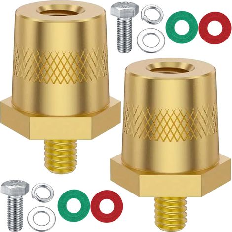 Lot 2 adaptateurs borne de batterie M6 connecteur pôle batterie automatique ton laiton borne filetée latérale ou supérieure M6 extension borne charge conversion pour voiture camion yacht (1/5)