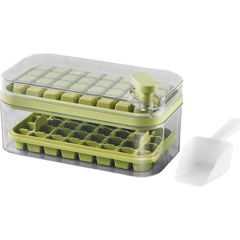 Bac à glaçons avec couvercle, bac à glaçons alimentaire, démoulage en une seconde, (vert) (1/3)