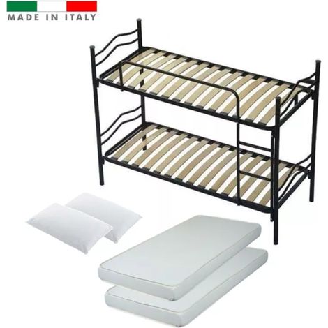 letto a castello con rete a doghe 2 cuscini e 2 materassi, 203x145,5x83 cm