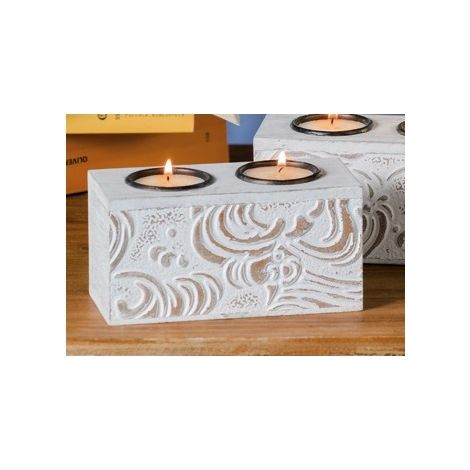 Porta tea-light portacandele in legno decorativo 13 x 6 x 6,5 cm