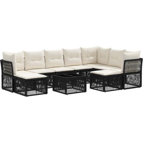 vidaXL Set Divano da Giardino 10 pcs Nero polyrattan