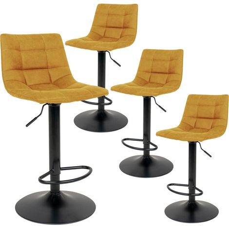 MAGNUS - Lot de 4 Tabourets Acier et Tissu Jaune Moutarde (1/4)