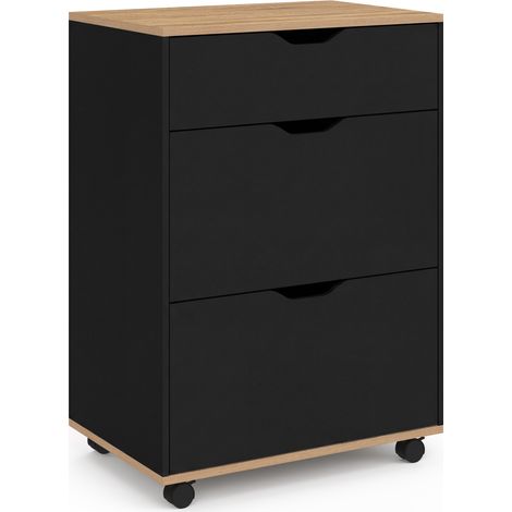 Desserte de cuisine COSY 3 tiroirs casserolier bois noir et plateau façon hêtre L. 60 cm (1/5)
