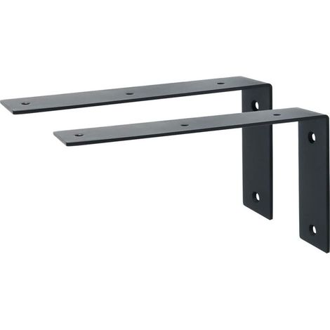 Support d'Étagère d’Élargissement Support d'Angle Brace de Tablette Réglable Murale à Suspendre en Verre/Bois avec Vis, Finition Noire Mate en Acier Inoxydable, 2 Pcs - 22.5cm (1/5)