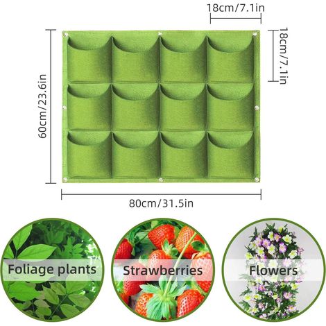 (1 pièce - 12 poches vertes) Sacs de culture suspendus, sacs de culture verticaux muraux pour plantes, jardinière pour herbes aromatiques d'intérieur et d'extérieur (1/4)